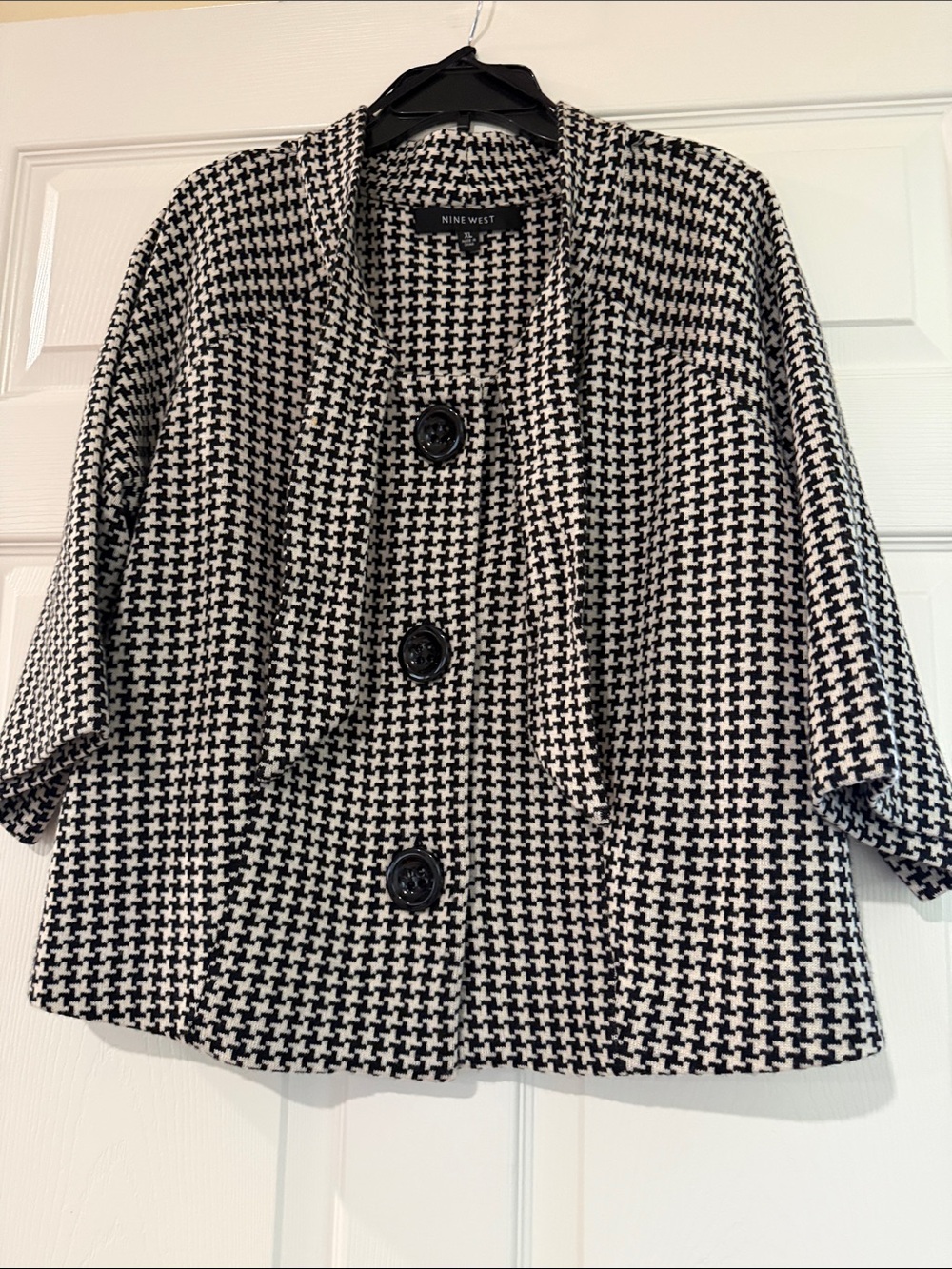 Nine West Black and White Houndstooth Button-Front Blazer